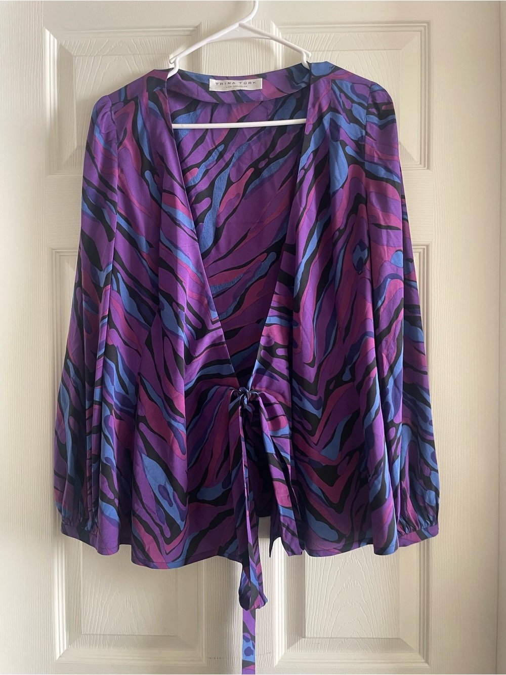 Trina Turk Purple & Blue Abstract Tie-Front Blouse